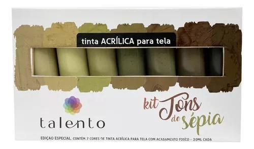 Imagem de Kit Tinta Acrílica 20ml 7 Cores Tons Sepia Talento