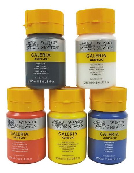 Imagem de Kit Tinta Acrílica Galeria Winsor 250ml 05 Cores Básicas