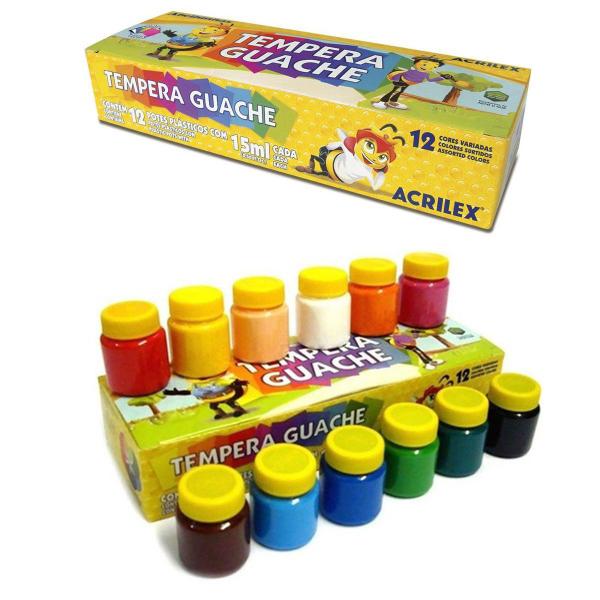 Imagem de Kit Tinta Guache Tempera 24cores acrilex + Bandeja Gode + Pincel Tigre Escolar para Pintura Artes Ensino Infantil