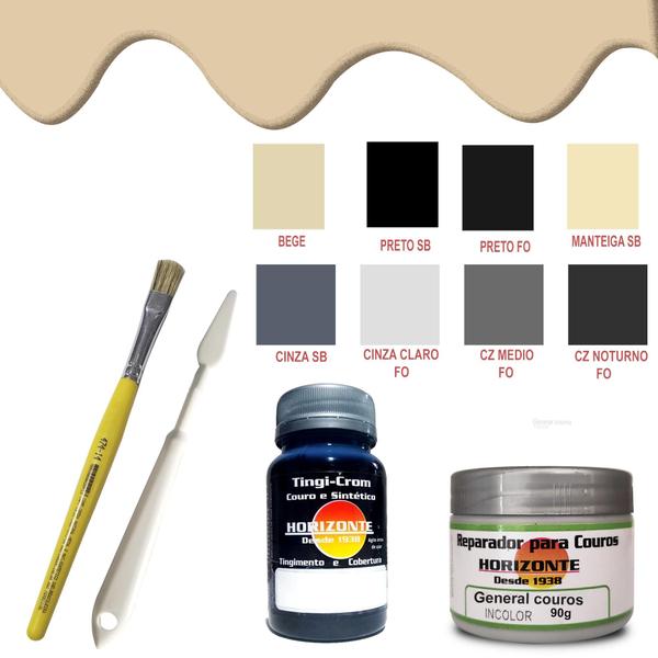 Imagem de kit tinta para couro + massa reparadora + pincel + espatula