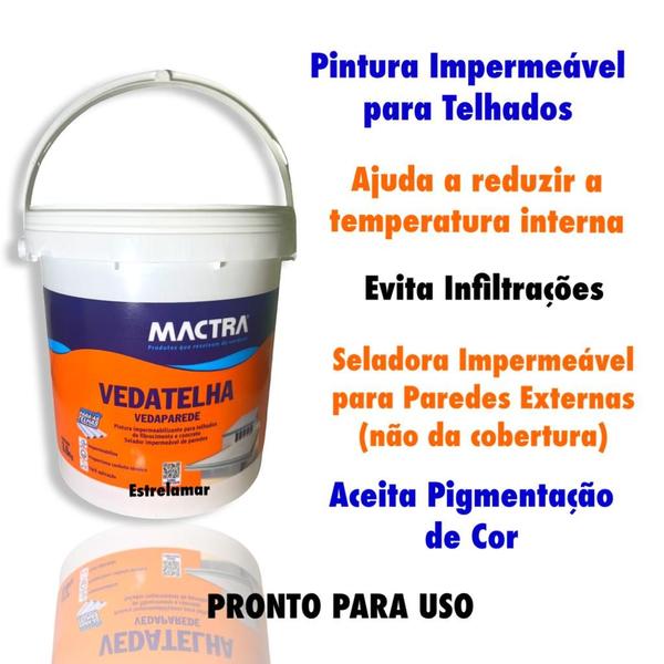 Imagem de Kit Tinta Vedatelha Parede 3,6kg Mactra + Rolo + Bandeja Castor