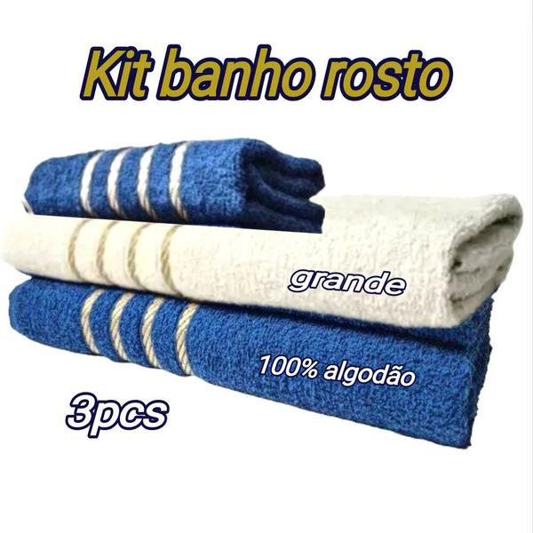 Imagem de kit Toalha de banho rosto azul  treino fit piscina praia cozinha casa banheiro