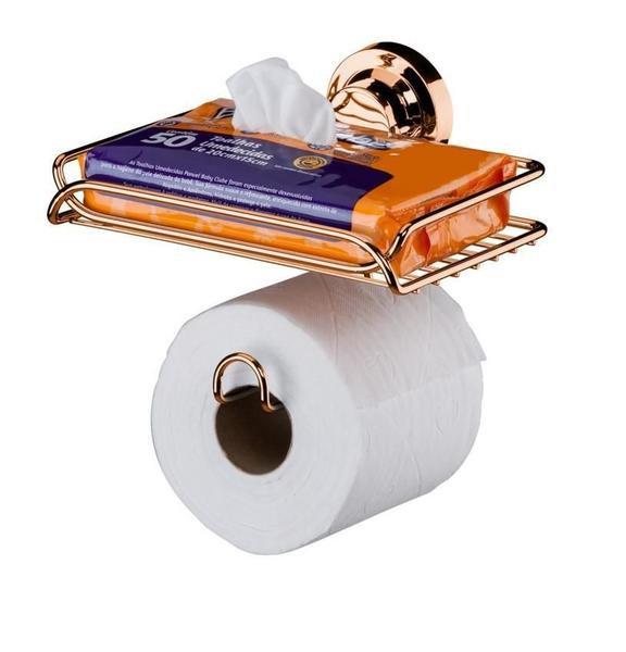 Imagem de Kit Toalheiro Argola Porta Papel Higiênico Ventosa Rose Gold