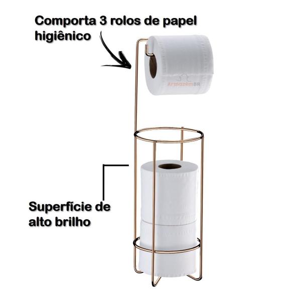 Imagem de Kit Toalheiro Duplo Porta Papel Higiênico Banheiro Rose Gold