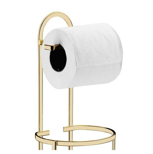 Imagem de Kit Toalheiro Porta Toalha Chão + Suporte Rolo Papel Higiênico Banheiro Dourado - Future