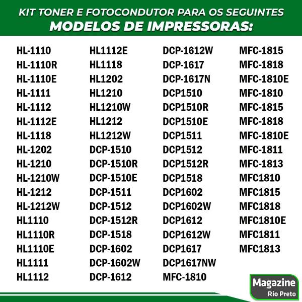 Imagem de  Kit Toner e Drum Fotocondutor Compatível TN1060 DR1060 1060  DCP1602 DCP1512 DCP1617NW HL1112 HL1202 HL1212W