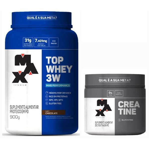 Imagem de Kit Top Whey 3W Pote 900G Chocolate + Creatina Pura 100G Max