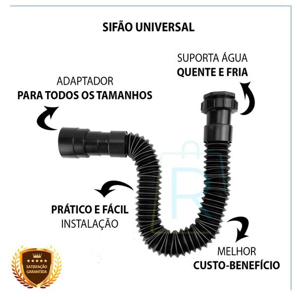 Imagem de Kit Torneira de Banheiro Lavatório Cuba Link 3030 Metal Preta + Valvula 7/8 + Engate 50 cm + Sifão Black PRETO Cód. 2117