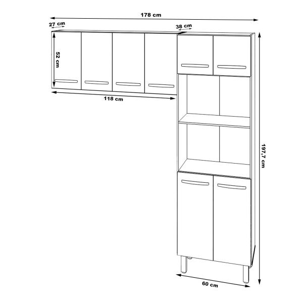 Imagem de Kit Torre Quente Paneleiro 4 Portas 2 Nichos e Armário Suspenso Aéreo 4 Portas 118cm Modulado Cozinha Savana Off White