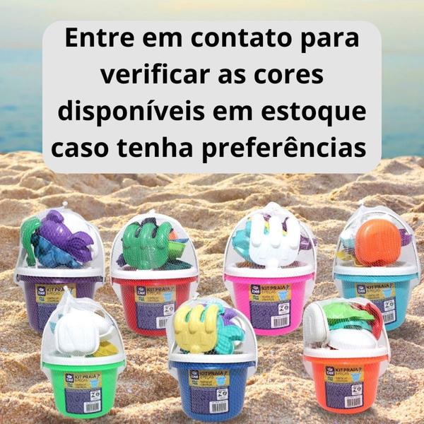 Imagem de Kit Touca Infantil Peixinho + Bola Inflavel Azul 40 Cm + Baldinho de Praia com 8 Pecas Sortidas