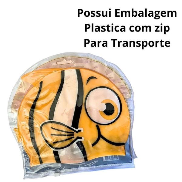 Imagem de Kit Touca Infantil Peixinho + Bola Inflavel Laranja 40 Cm + Baldinho de Praia com 8 Pecas Sortidas