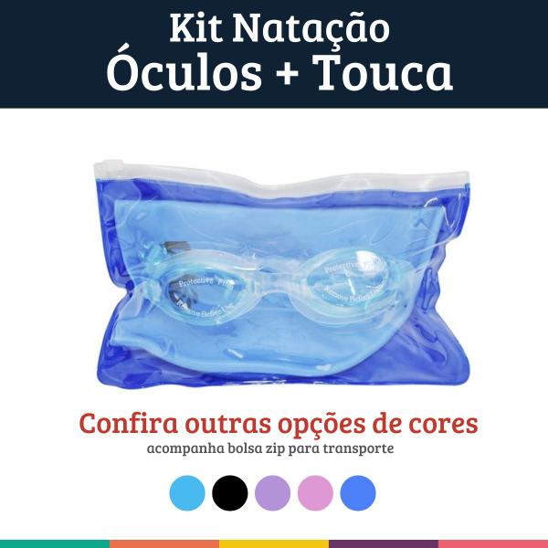 Imagem de Kit Touca Óculos Regulável e Estojo Infantil Azul CL Dm Toys