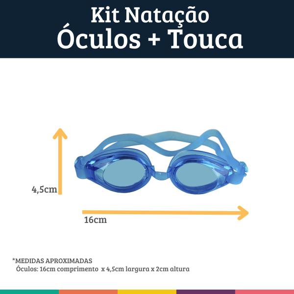 Imagem de Kit Touca Óculos Regulável e Estojo Infantil Azul CL Dm Toys