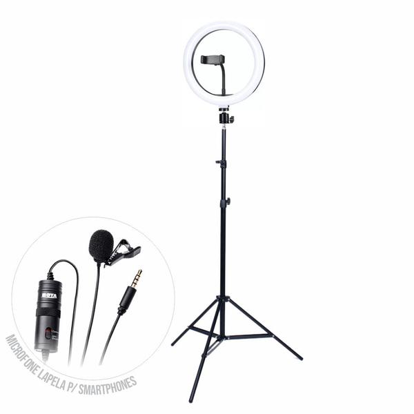 Imagem de Kit Transmissão Ao Vivo Ring Light Exbom 30 Cm 16w + Tripé + Microfone Lapela