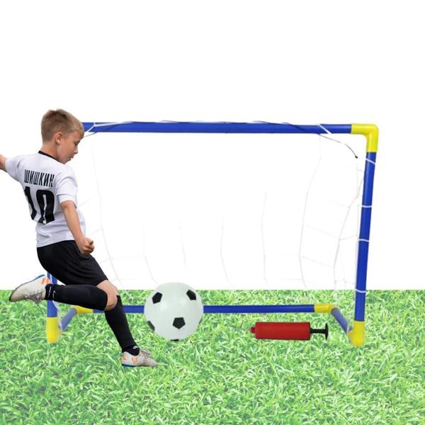 Imagem de Kit Trave Bola 40Cmx60Cm Infantil Gol Rede Com Bomba De Ar