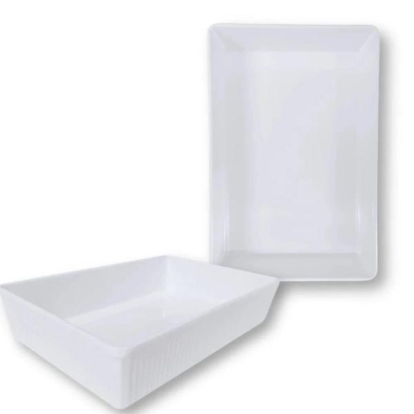 Imagem de Kit Travessa 49 Cm Retangular Funda para Buffet + 4 Travessas Onduladas 25 Cm Melamina / Plastico  Bestfer 