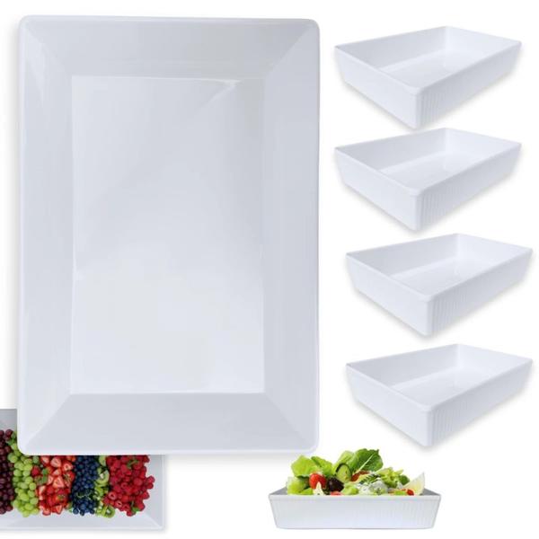 Imagem de Kit Travessa 49 Cm Retangular Funda para Buffet + 4 Travessas Onduladas 25 Cm Melamina / Plastico  Bestfer 