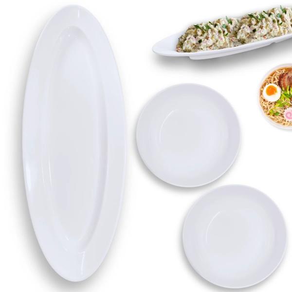 Imagem de Kit Travessa Oval 60 Cm + 2 Tigelas 1,5 L Cumbucas em Melamina para Buffet Restaurante Profissional  Bestfer 