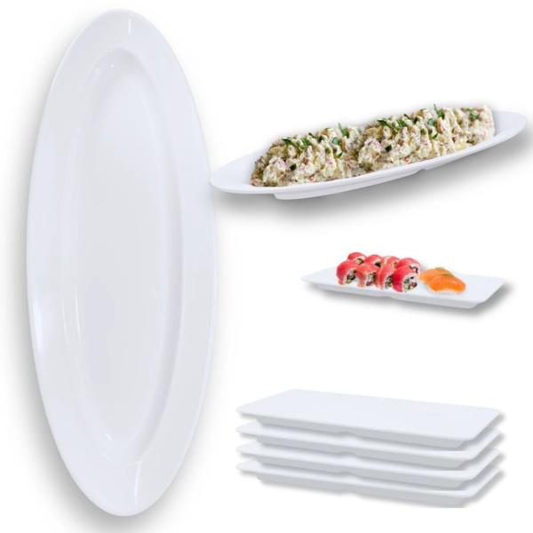 Kit Travessa Oval 60 Cm + 4 Pratos Melamina para Buffet Sushi Restaurante Profissional Bestfer Imagem de Kit Travessa Oval 60 Cm + 4 Pratos Melamina para Buffet Sushi Restaurante Profissional Bestfer