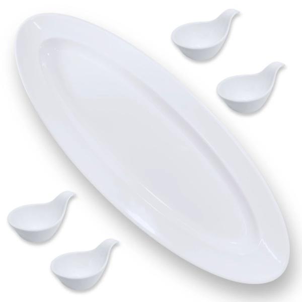Kit Travessa Oval 60 Cm Prato Buffet Restaurante Melamina Profissional + 4 Colheres Finger Food Bestfer Imagem de Kit Travessa Oval 60 Cm Prato Buffet Restaurante Melamina Profissional + 4 Colheres Finger Food Bestfer