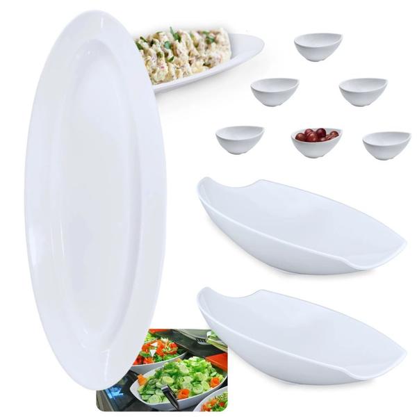 Imagem de Kit Travessa Oval Buffet 60cm + 2 Travessas Curva Fundas 46cm + 6 Molheiras Formato Gota em Melamina  Bestfer 