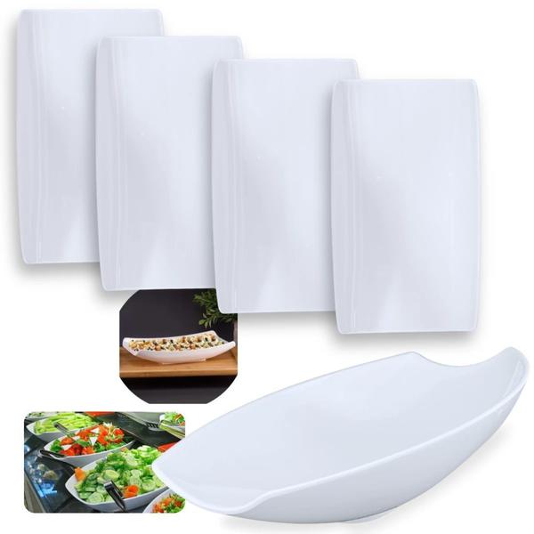 Imagem de Kit Travessa para Buffet Salada 41cm Oval Curva Funda + 4 Travessas Curvas de 30cm Melamina Restaurante  Bestfer 