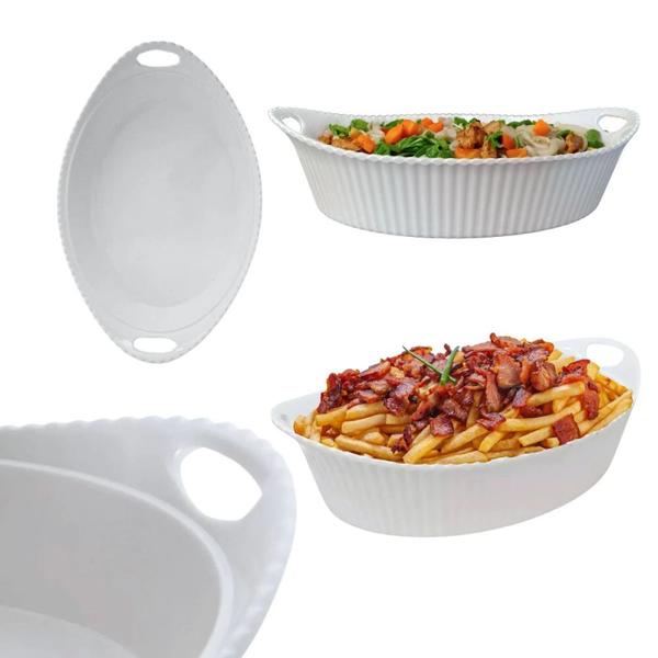 Imagem de Kit Travessa para Buffet Salada 46cm Curva Funda + 2 Tigelas 1,3l Ovais com Alca Melamina para Restaurante  Bestfer 