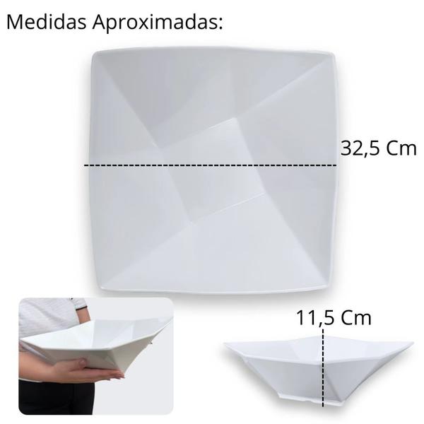 Imagem de Kit Travessa Retangular Funda 49 Cm para Buffet + 2 Tigelas Quadradas Geometrica 32,5 Cm  Bestfer 