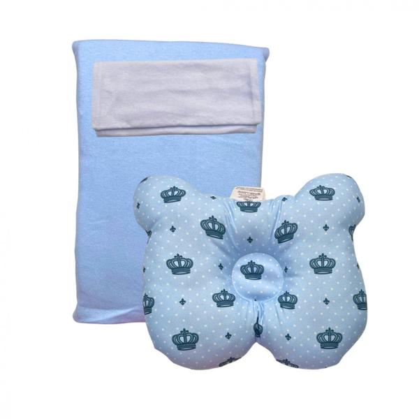 Imagem de Kit Travesseiro Anatomico Antisufocante Fronha Infantil - Azul Estampas Variadas