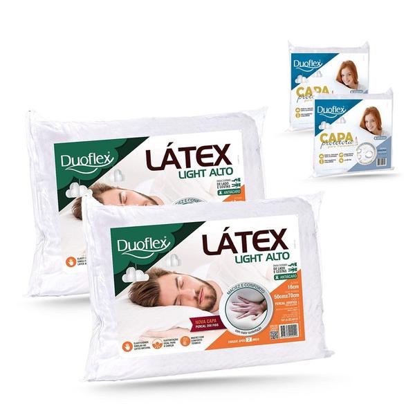 Imagem de Kit Travesseiro Latex Light Alto Duoflex mais  Capas Protetoras