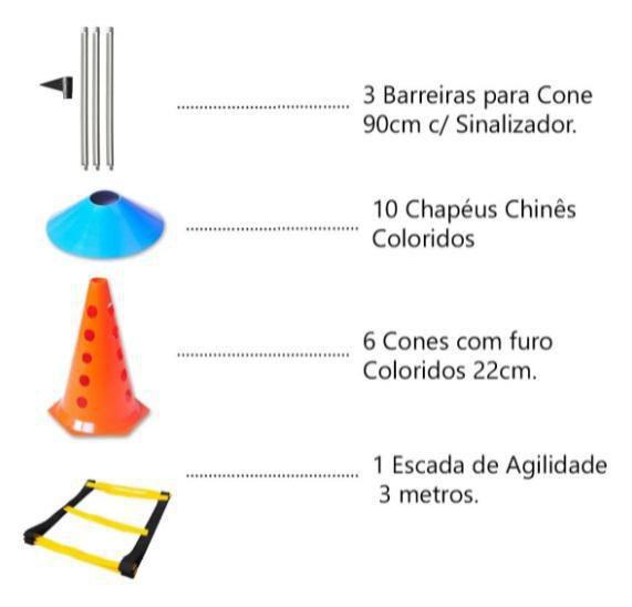 Imagem de Kit Treino Agilidade 10 Chapéu Chinês + Escada + Barreiras