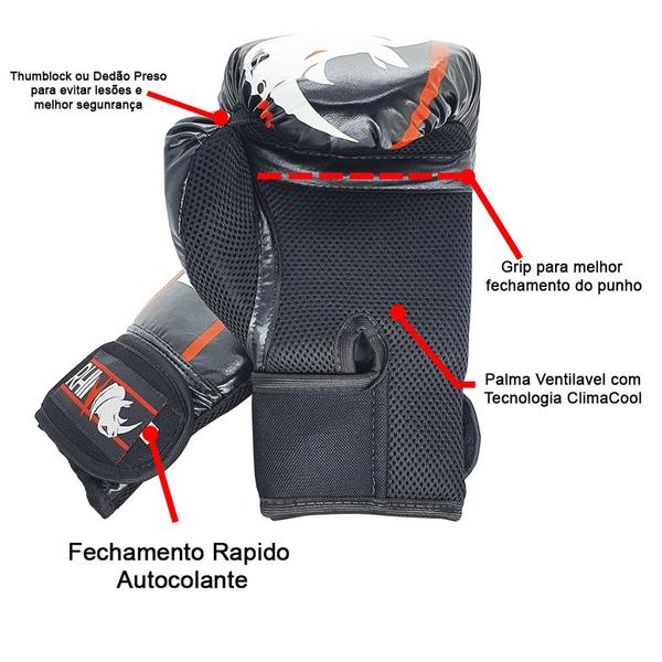 KIT Treino Boxe Rhino com Luva + Bandagem+ Bucal + Bolsa - Spank Imagem de KIT Treino Boxe Rhino com Luva + Bandagem+ Bucal + Bolsa