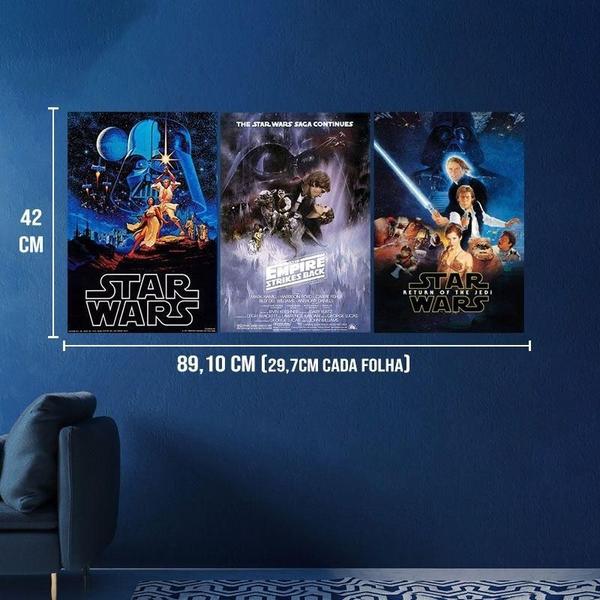 Imagem de Kit Trio 3 Poster Decorativo A3 Brilhante Star Wars 4,5,6