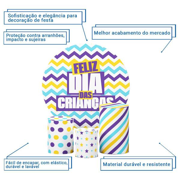 Kit Trio Capas Cilindro + Painel Decorado Crianças Sublimado - Decoraset Imagem de Kit Trio Capas Cilindro + Painel Decorado Crianças Sublimado