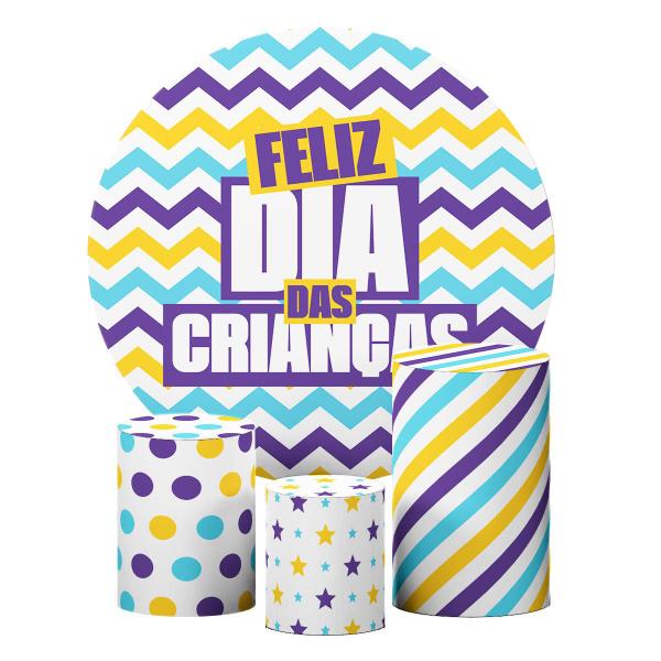 Imagem de Kit Trio Capas Cilindro + Painel Decorado Crianças Sublimado