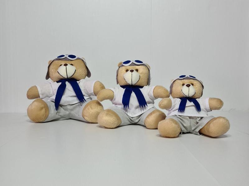 Imagem de Kit Trio De Ursinhos Para Nicho Urso Aventureiro Aviador Caramelo Azul Marinho  - PolyBaby