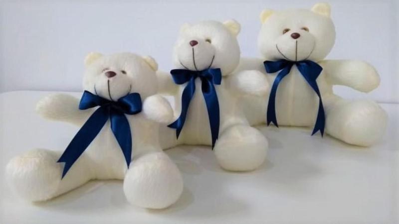 Imagem de Kit Trio De Ursinhos Para Nicho Urso Floquinho Laço Fita Azul Marinho 