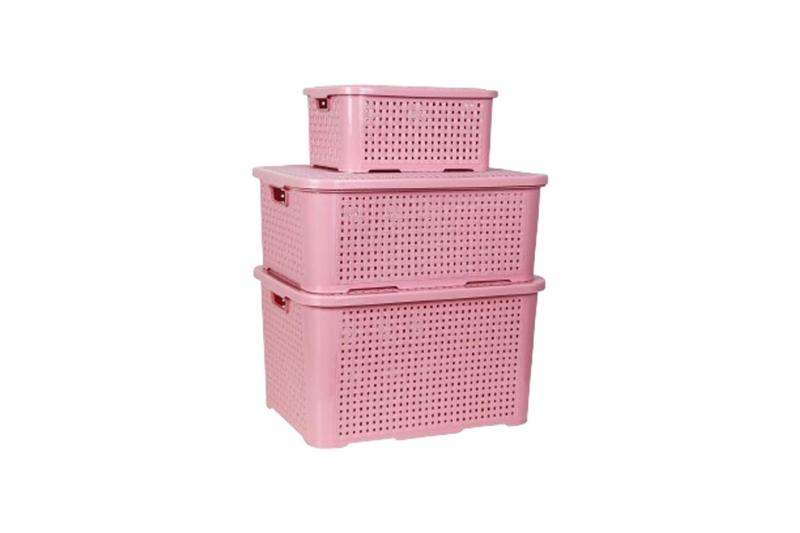 Imagem de Kit Trio PMG Caixa Organizadoras Rattan Preto Branco Rosa Azul Capuccino 3L, 10L, 18L