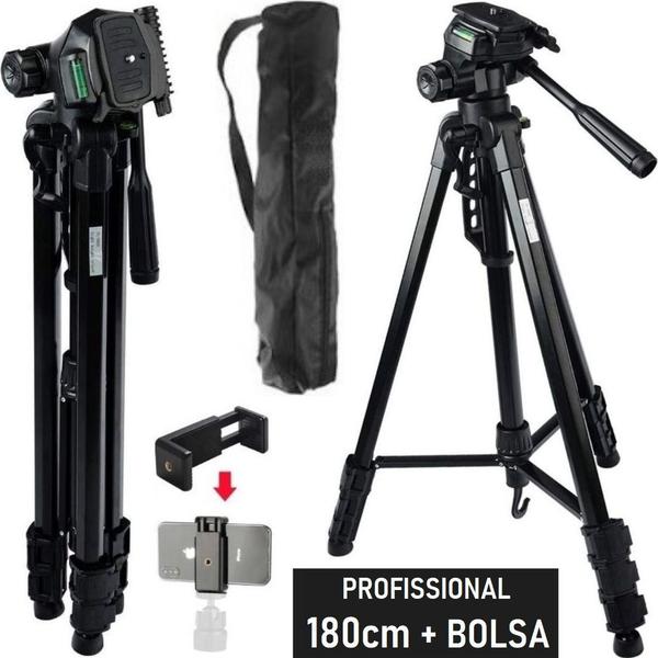 Imagem de Kit Tripé 1,80m Profissional + Ring Light Luz Led Usb Foto Vídeo Live Celular