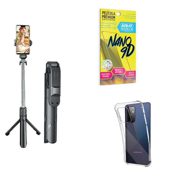 Imagem de Kit Tripé de Selfie + Capinha Samsung A72 + Película 9D