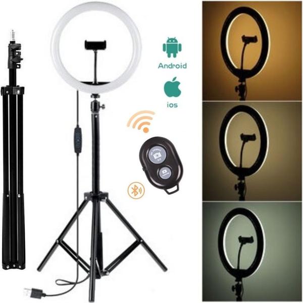 Imagem de Kit Tripé Luz Ring Light Microfone Acessórios Para Gravação Filmagem No Celular Blogueira Vídeo Aula