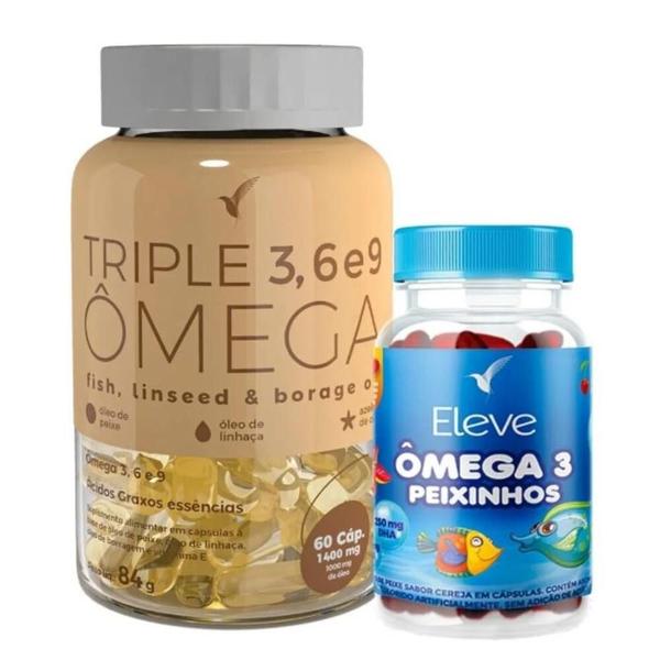 Imagem de Kit Triple Ômega 60 Cápsulas + Ômega 3 Peixinhos 120 Cápsulas Eleve Life