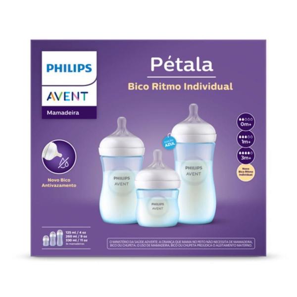 Imagem de Kit Triplo Mamadeira Pétala Azul - Philips Avent