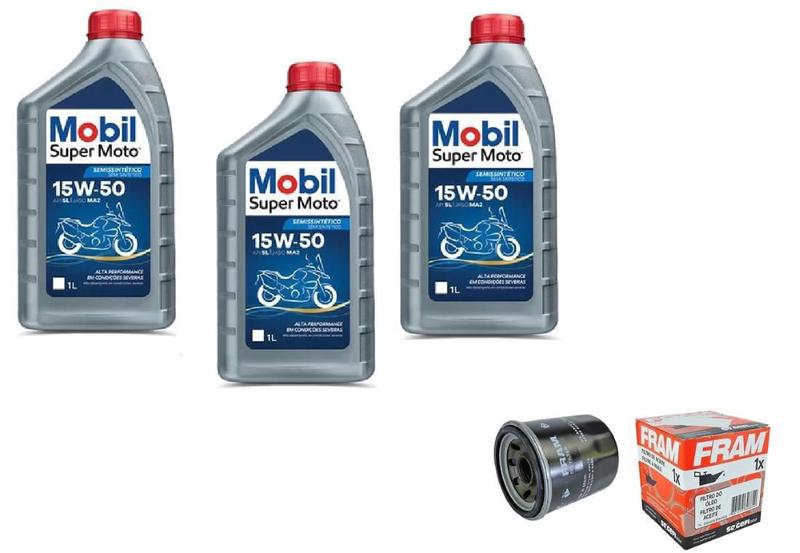 Imagem de Kit Troca Óleo 3L Mobil 15W50 Semi Sintetico Api Sl + Filtro