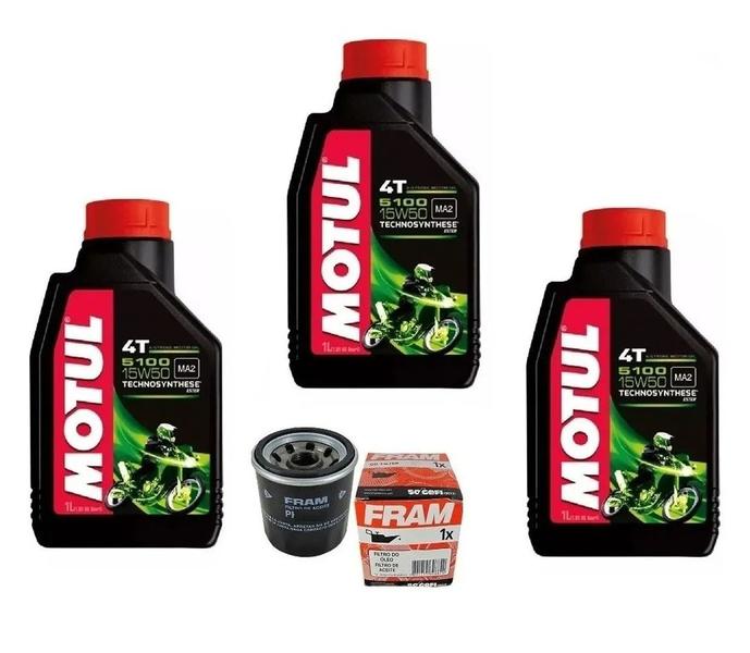 Imagem de Kit Troca Óleo Motul 5100 15w50 3 Litros + Filtro Conforme Seleção Fram 6000 6017 6018 6019 6022 6114