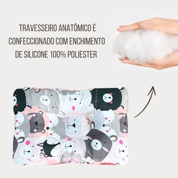 Imagem de Kit Trocador Impermeável + Porta Fralda Lenço Pomada + Travesseiro Anatômico 03 Peças