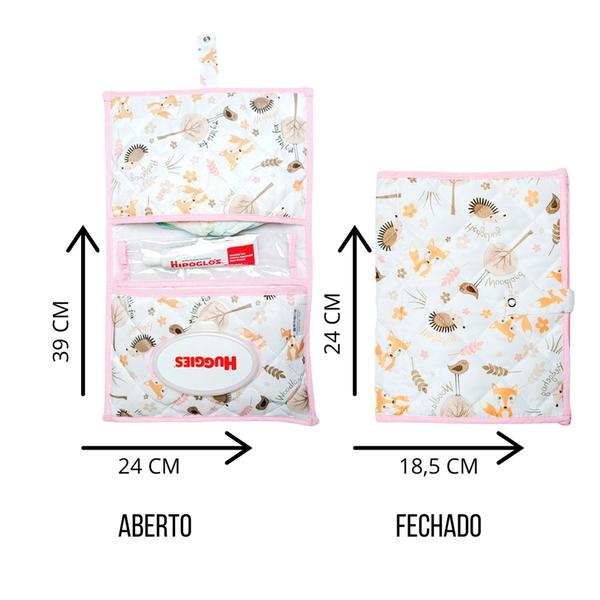 Imagem de Kit Trocador Impermeável + Porta Fralda Lenço Pomada + Travesseiro Anatômico 03 Peças