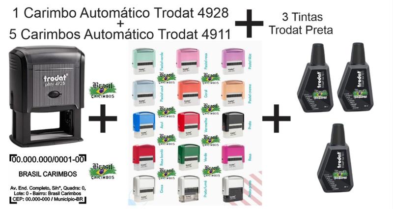 Imagem de Kit Trodat de Carimbos e Tintas  1 Unid. 4928 S/gravação + 5 Unid. 4911 S/gravação + 3 Unid. Tintas