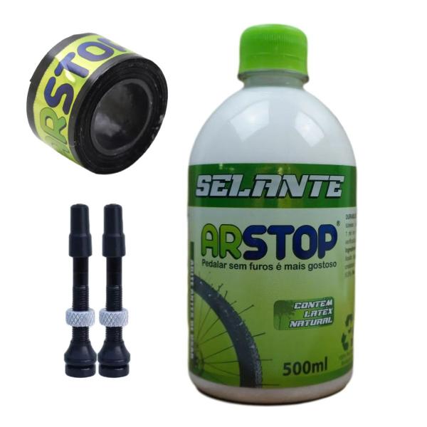 Imagem de Kit Tubeless Arstop  Selante 500ml + Válvulas+ Fita Ciclismo