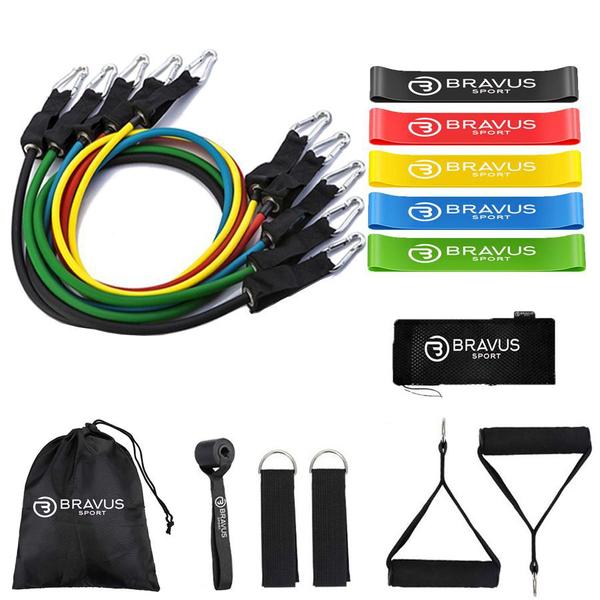 Imagem de Kit  Tubing Premium 11 Peças Elásticos Extensores + 5 Mini Bands e Sacolinha Bravus Sport